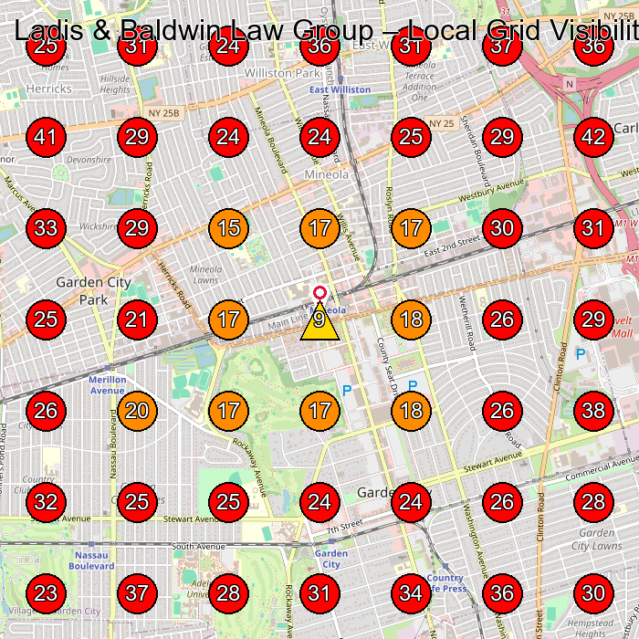 Ladis & Baldwin Law Group GeoGrid visibility map for Criminal Justice Attorney in Mineola